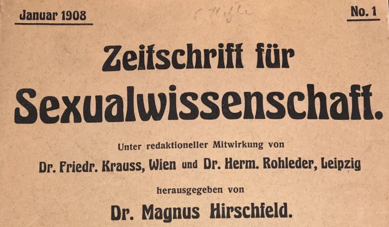 Couverture de l'ouvrage du Docteur Magnus Hirschfeld intitulé Zeitschrift für Sexualwissenschaft.